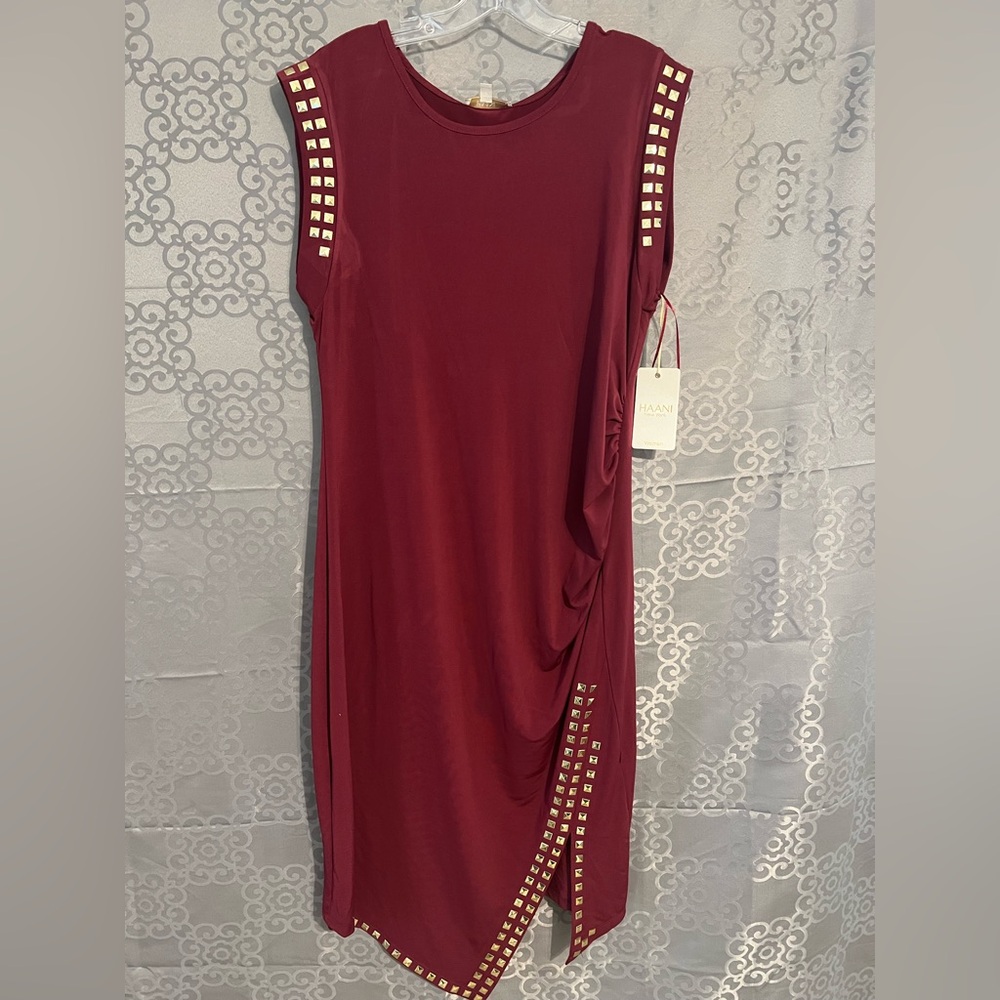 Haani Burgundy Asymmetrical Dress with Gold Studs